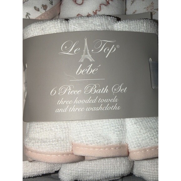 Le Top Bebe 6 Piece Hooded Towel And Washcloth Set Baby Girl NWT - Picture 2 of 8